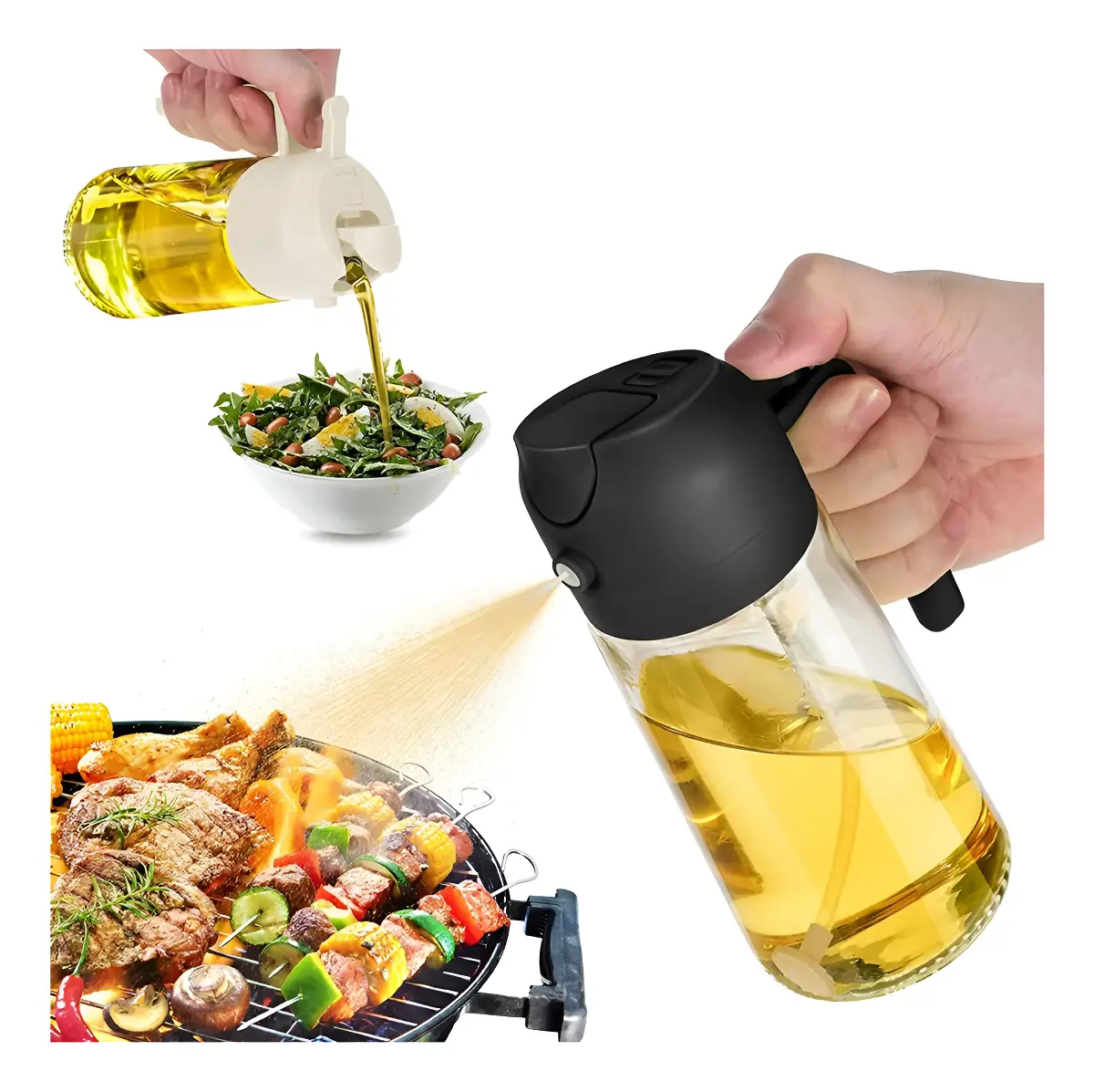 Aceitera Vidrio Pack X2 Veoquiero Rociador Spray Y Pico