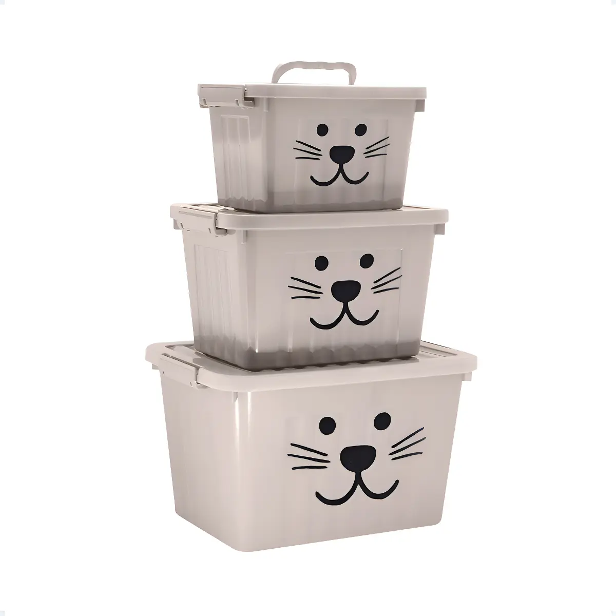 Set 3 Cajas Organizadoras Plásticas Apilables Cerri Beige