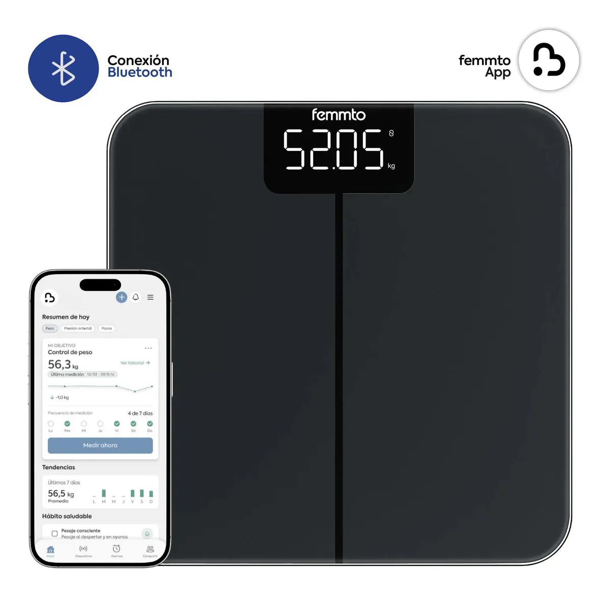 Balanza Digital Femmto Isora Bluetooth 180kg Baño