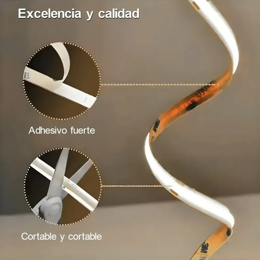 Tira Led Cob 10m Luz Cálida 3000k 240 Led/m 110v 8mm