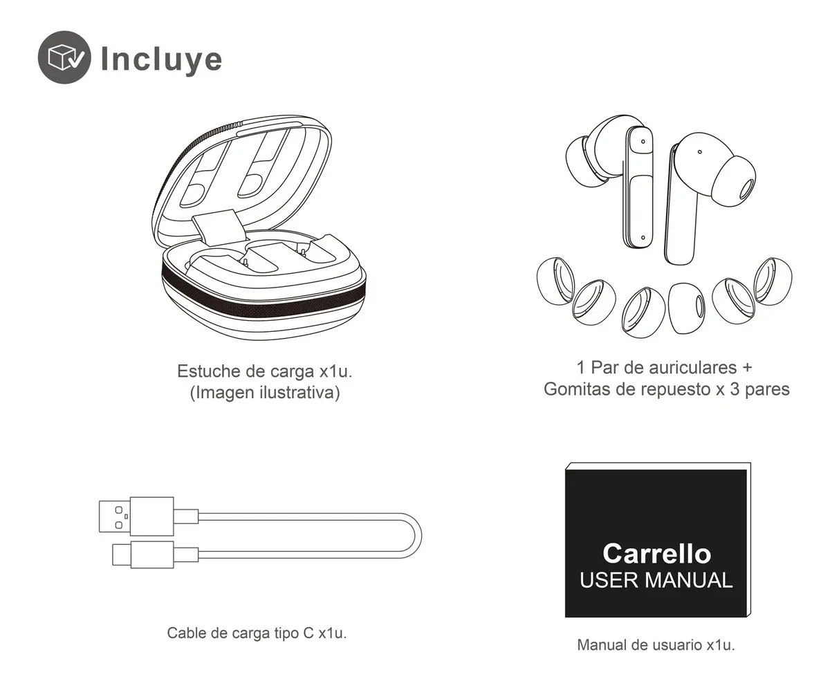 Auriculares Inalambricos Carrello Bluetooth IPX5 In-ear
