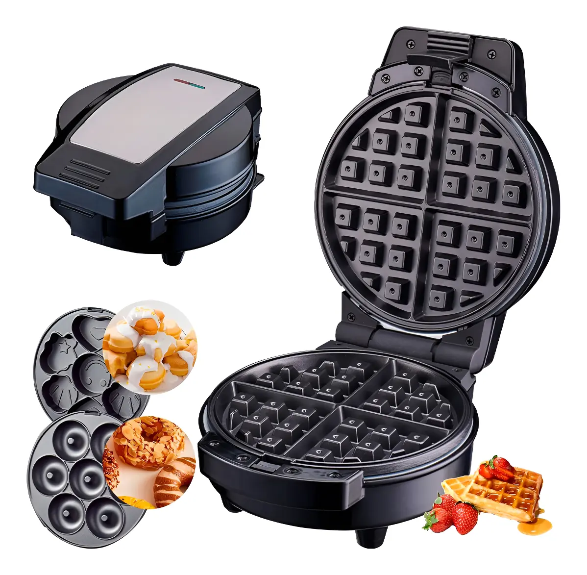 Waflera Eléctrica 3 En 1 Donas Cupcake Antiadherente 600w