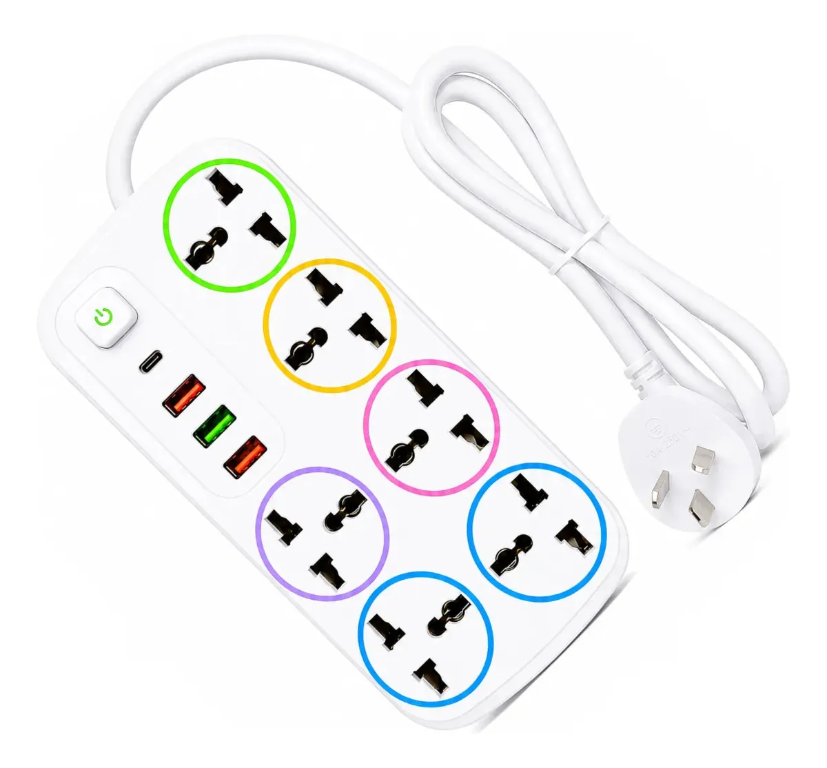 Zapatilla Electrica 6 Tomas Eco Import 3 USB + USB C 220v