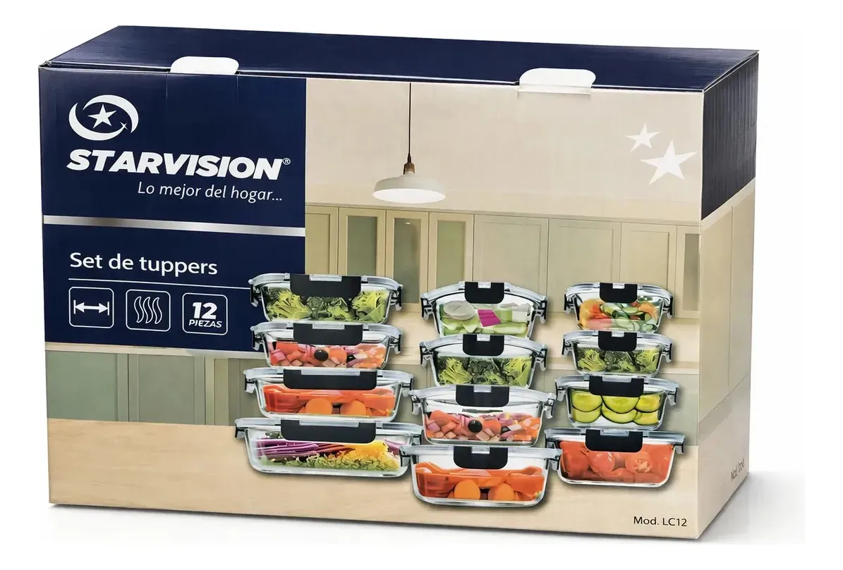 Set 12 Tuppers Vidrio Hermetico Star Vision Transparente