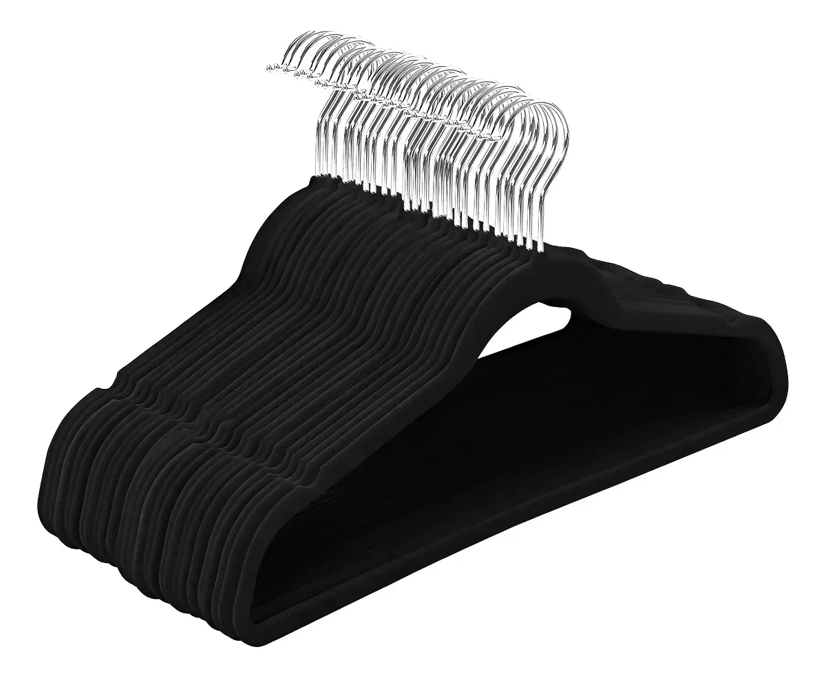 Pack X20 Perchas Antideslizantes Terciopelo Newtek Negro