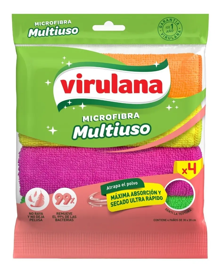 Paños Microfibra Virulana Multiuso Pack X4 30x30cm