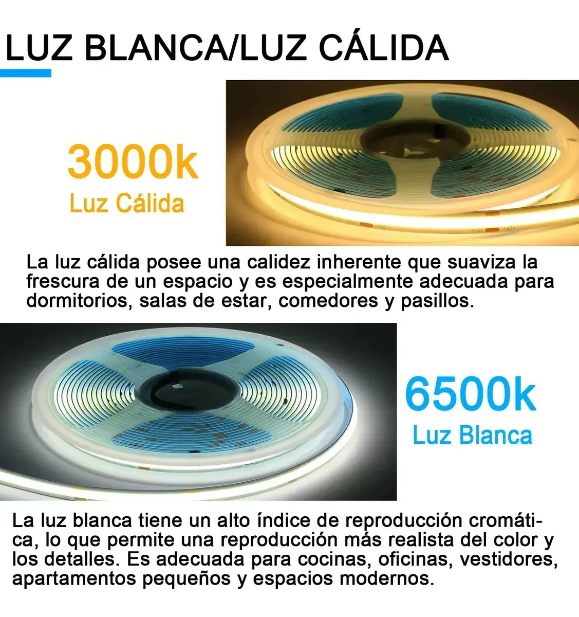 Tira Led Cob 10m Luz Cálida 3000k 240 Led/m 110v 8mm