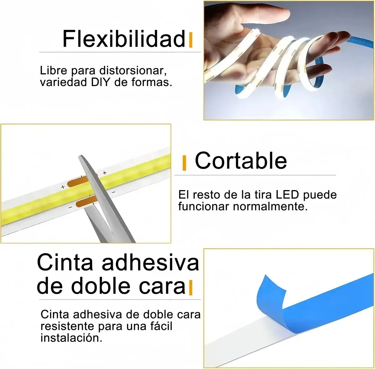Tira Led Cob 10m Luz Cálida 3000k 240 Led/m 110v 8mm