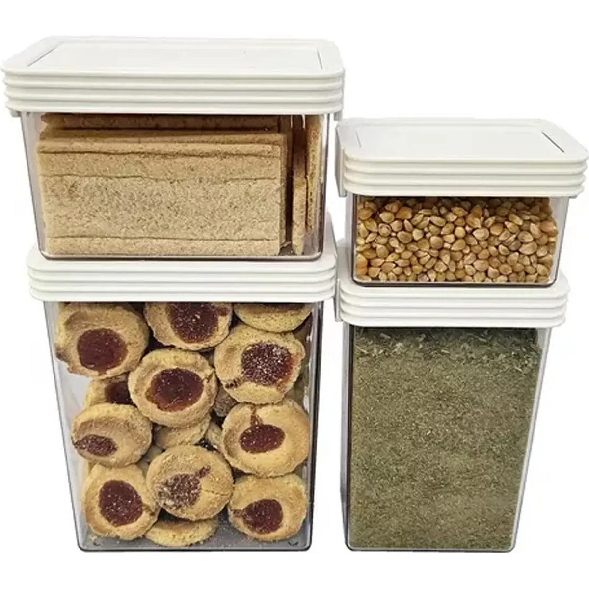 Set 5 Frascos Herméticos Acrílico Tapa Silicona Cocina