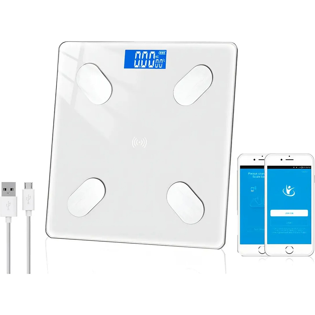 Balanza Corporal Digital Bluetooth Mide Grasa Vidrio Blanca
