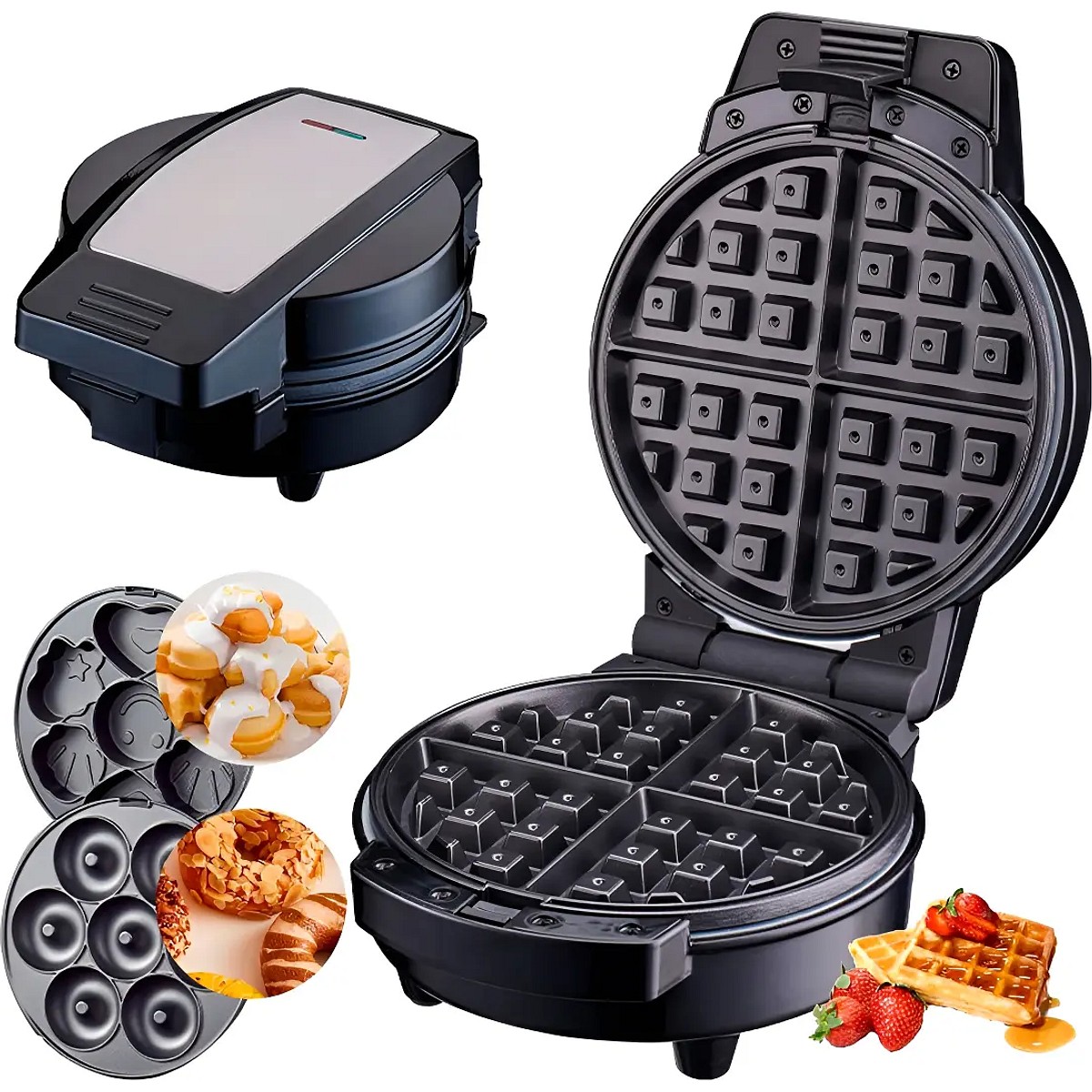 Waflera Eléctrica 3 En 1 Donas Cupcake Antiadherente 600w