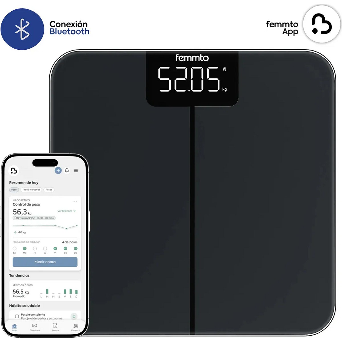 Balanza Digital Femmto Isora Bluetooth 180kg Baño