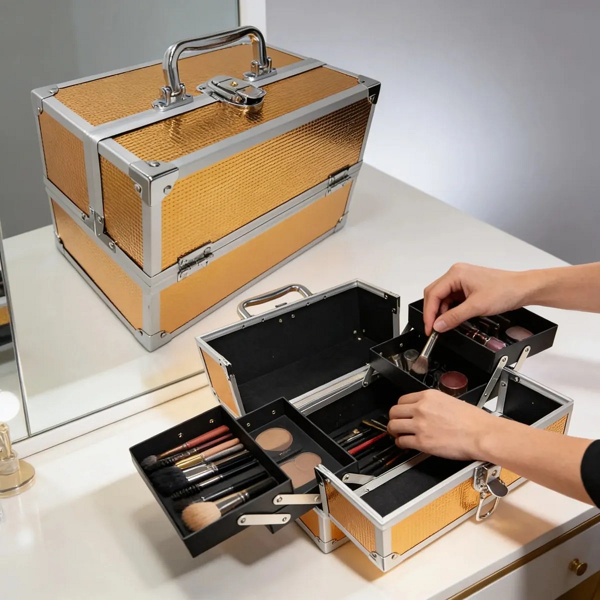 Maletin Organizador Cosmeticos Montoya 2117 Con Llave Dorado