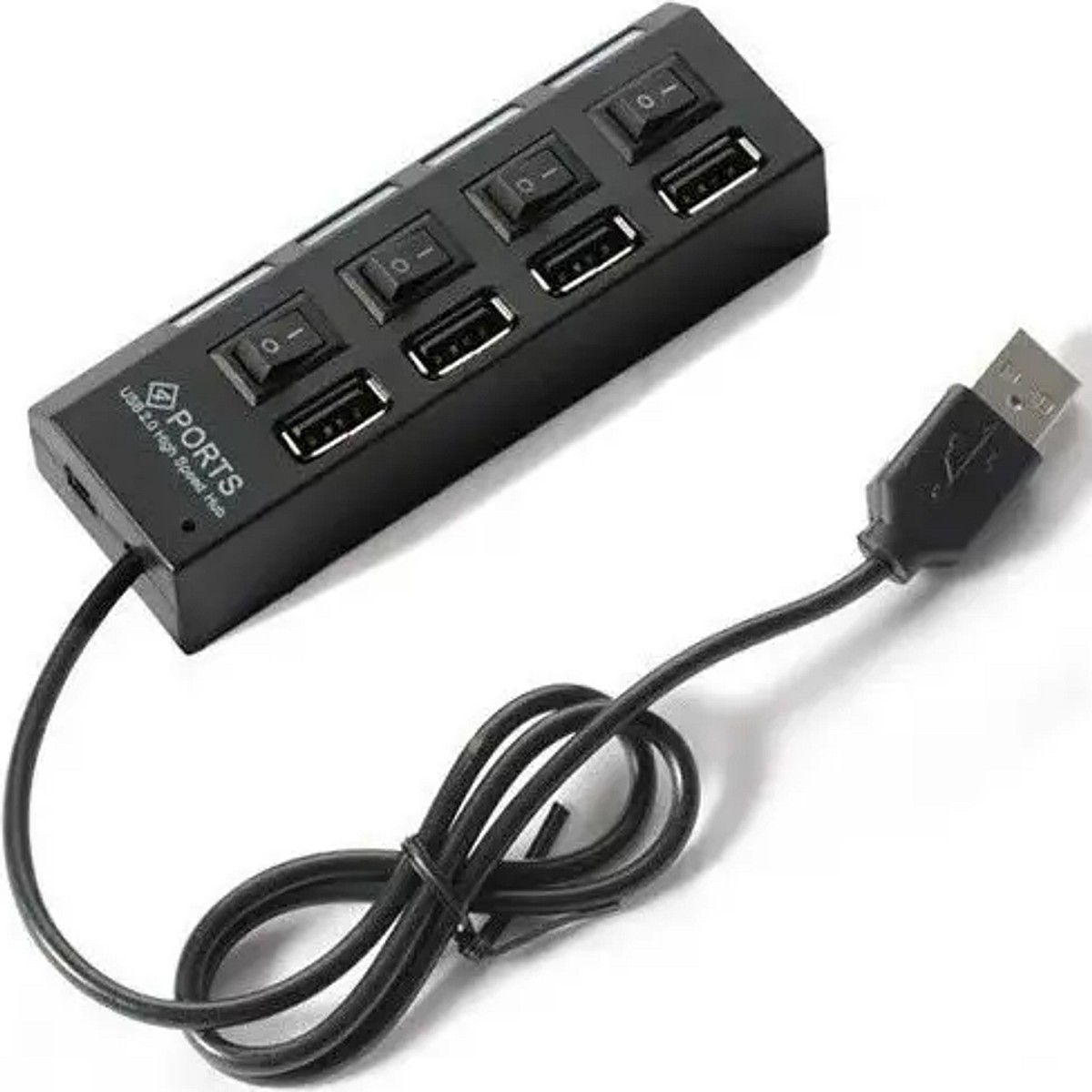 Hub USB 2.0 4 Puertos Con Botón Encendido Y Luz Negro