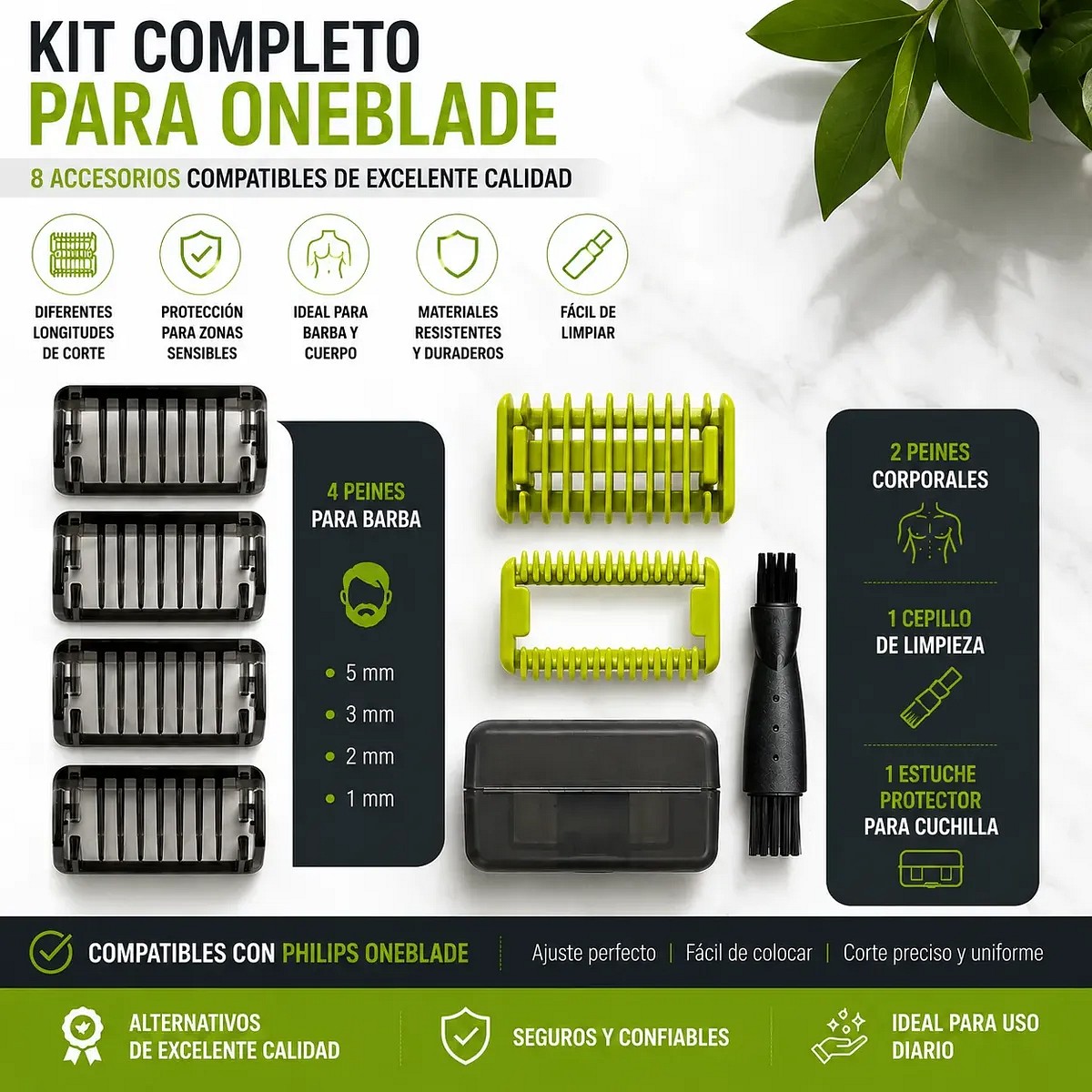 Kit Peines 1 2 3 5 mm Para Philips OneBlade Con Protector