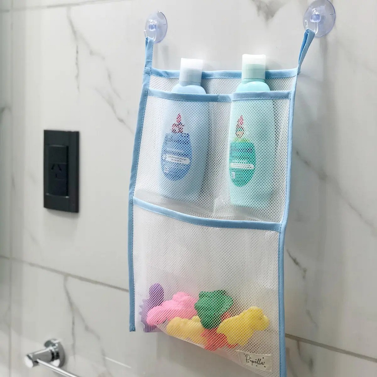 Organizador Juguetes De Baño Pupella Celeste + Dinosaurios