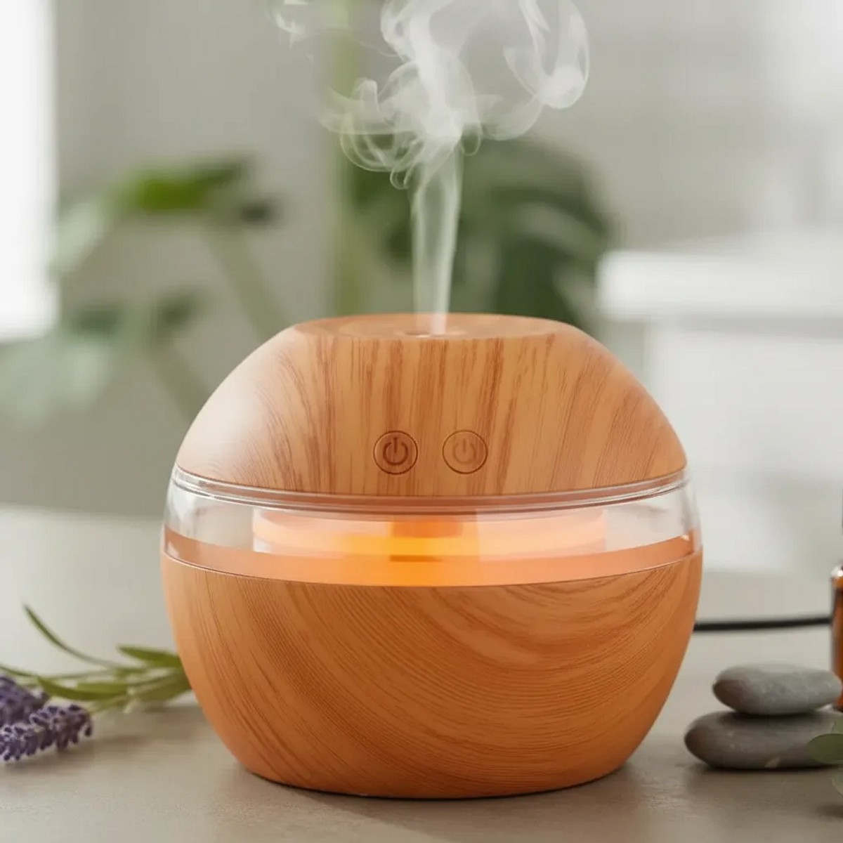 Difusor Humidificador Ultrasónico Símil Madera Luz Led