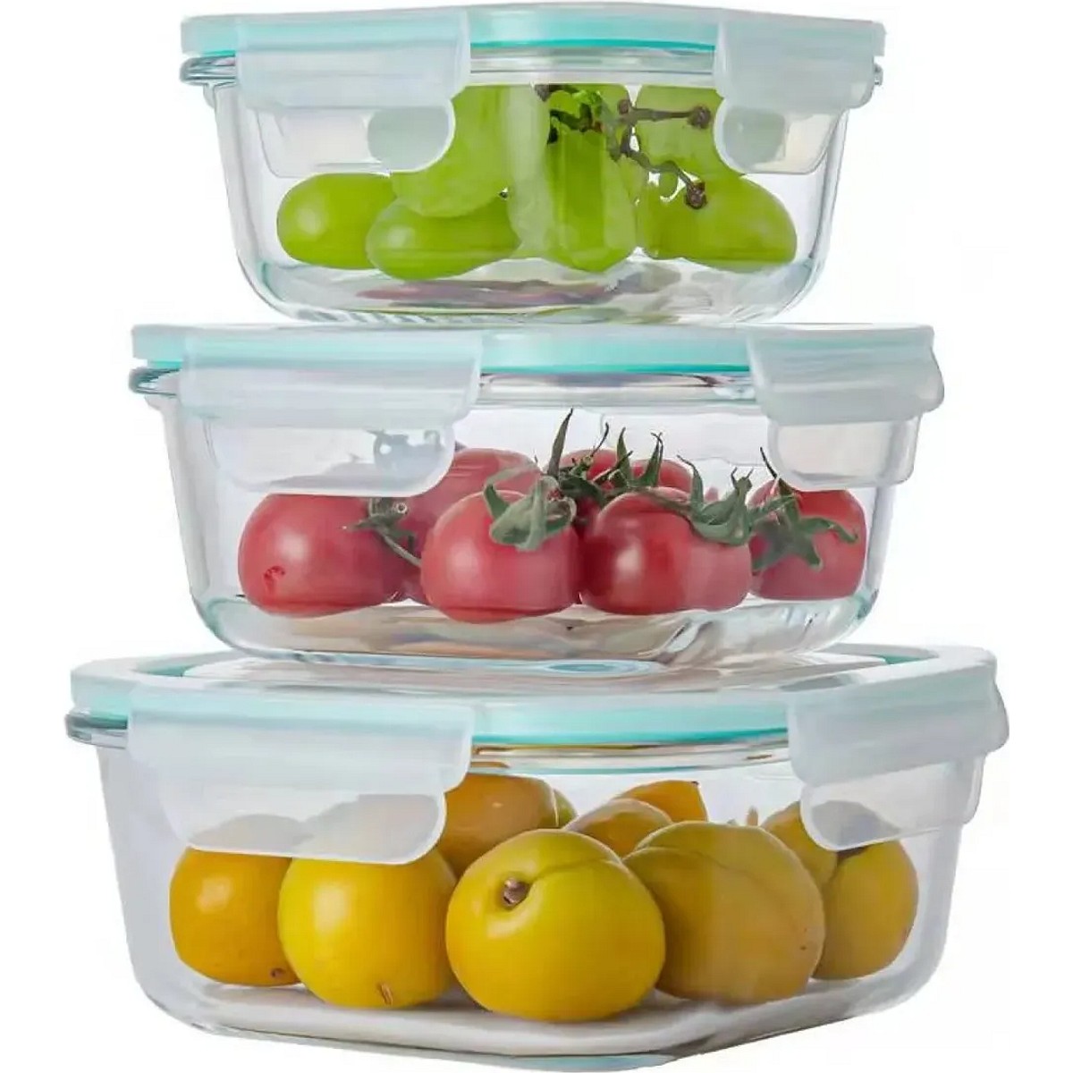 Set x3 Tupper Vidrio Borosilicato Hermetico Cuadrado Agua