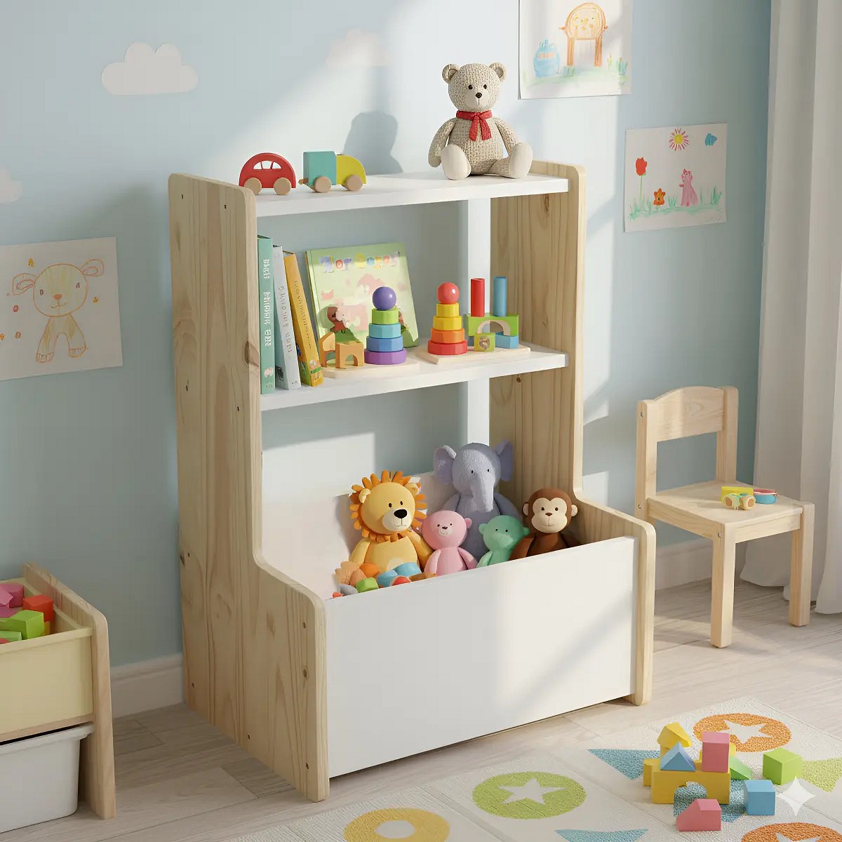 Estante Organizador Juguetes Infantil Melamina Pino Blanco