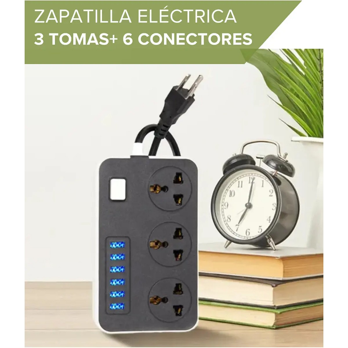 Zapatilla Electrica RelexTech 3 Tomas 6 USB Cable 1.8m