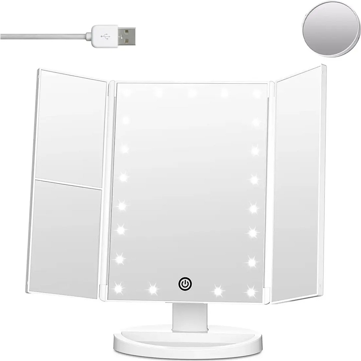 Espejo Maquillaje Raitot Triptico Luz Led Tactil Aumento