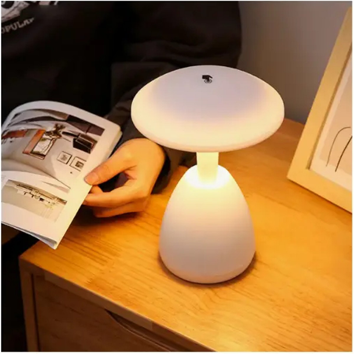 Lampara Velador Hongo Jalomi Tactil Recargable LED Blanco