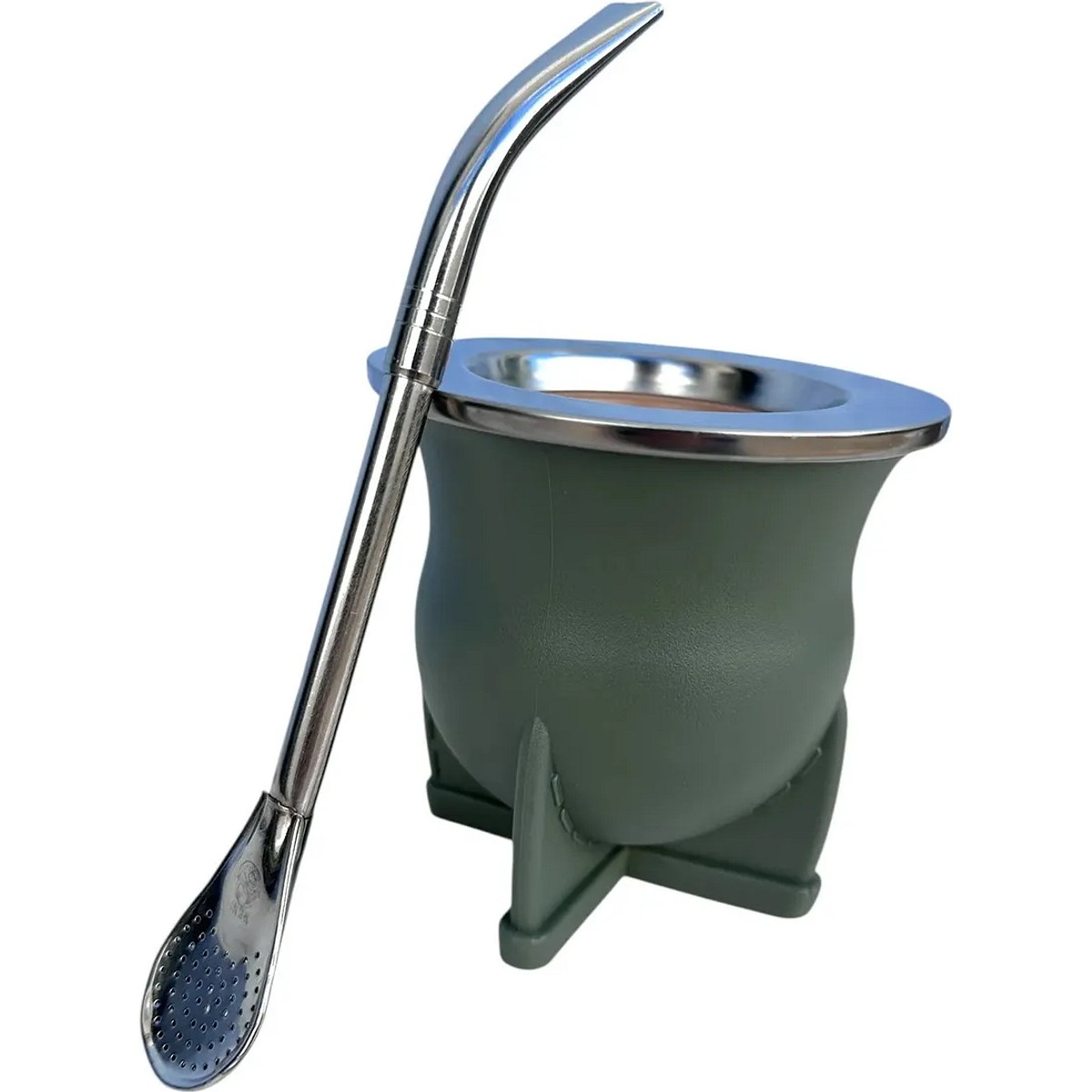 Mate Camionero Matucha Verde Virola Acero + Bombilla Pico