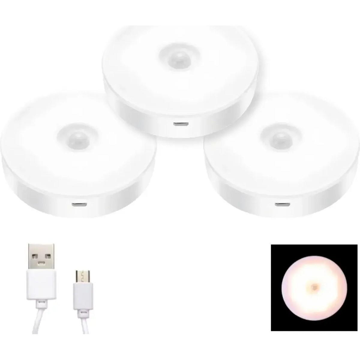 Set 3 Luces Led Sensor Movimiento Recargable Usb Imantada