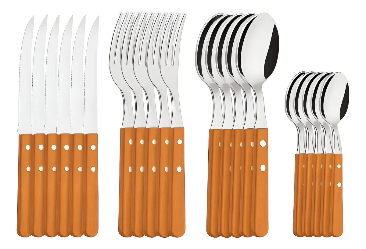 Cubiertos Tramontina Dynamic X24 Acero Inox Mango Madera