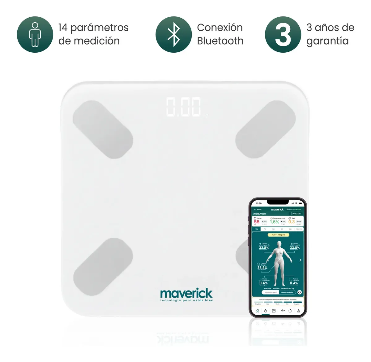 Balanza Corporal Inteligente Maverick Smartscale4 Bluetooth