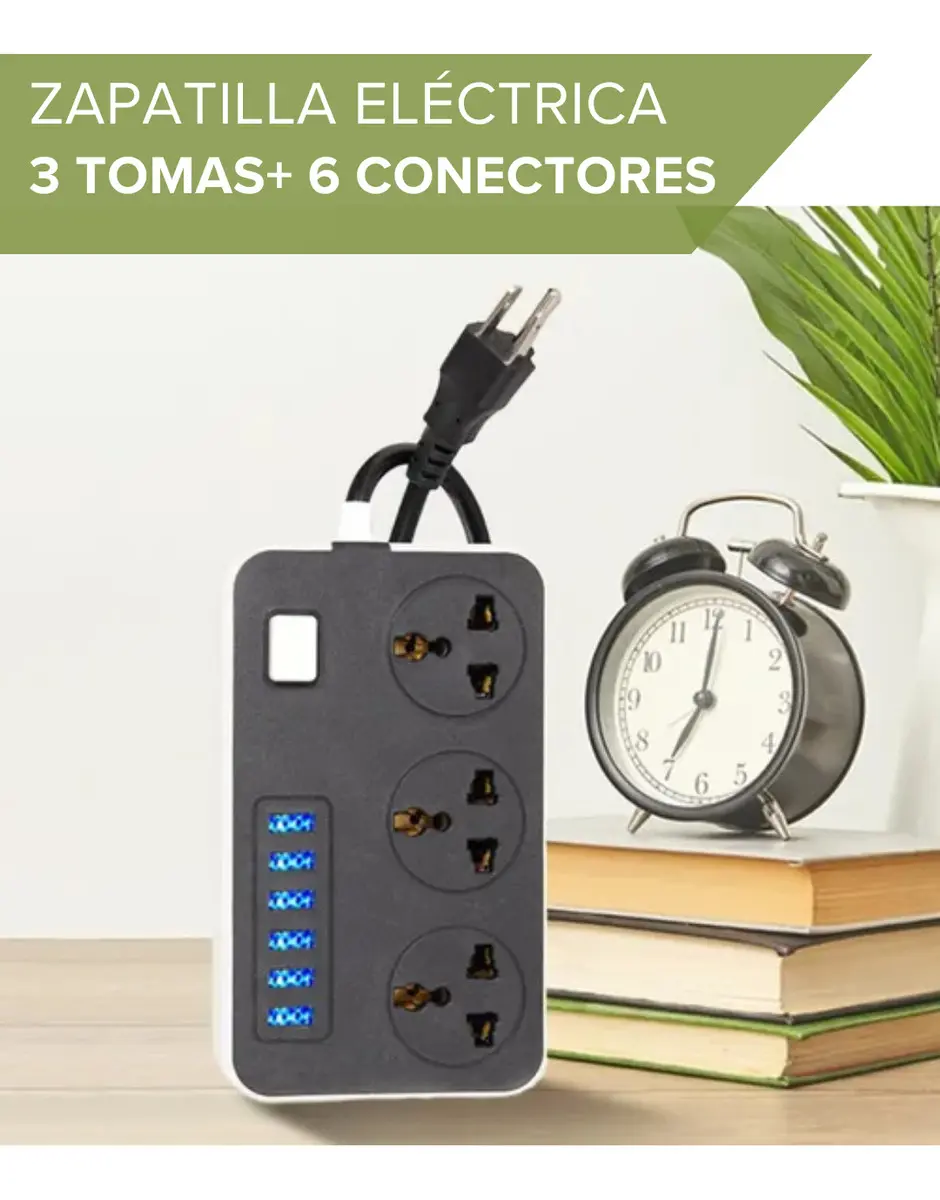 Zapatilla Electrica RelexTech 3 Tomas 6 USB Cable 1.8m