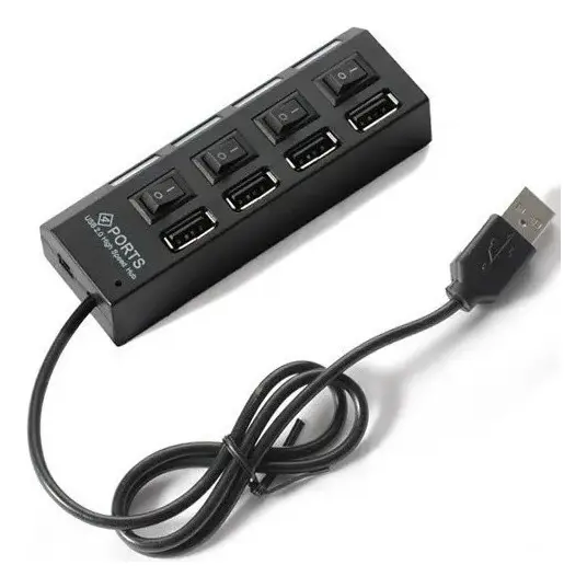 Hub USB 2.0 4 Puertos Con Botón Encendido Y Luz Negro
